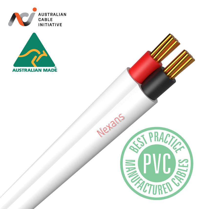 2X1.5mm2 PVC Flat 450/750V Red Black Cores with White Sheath 100m