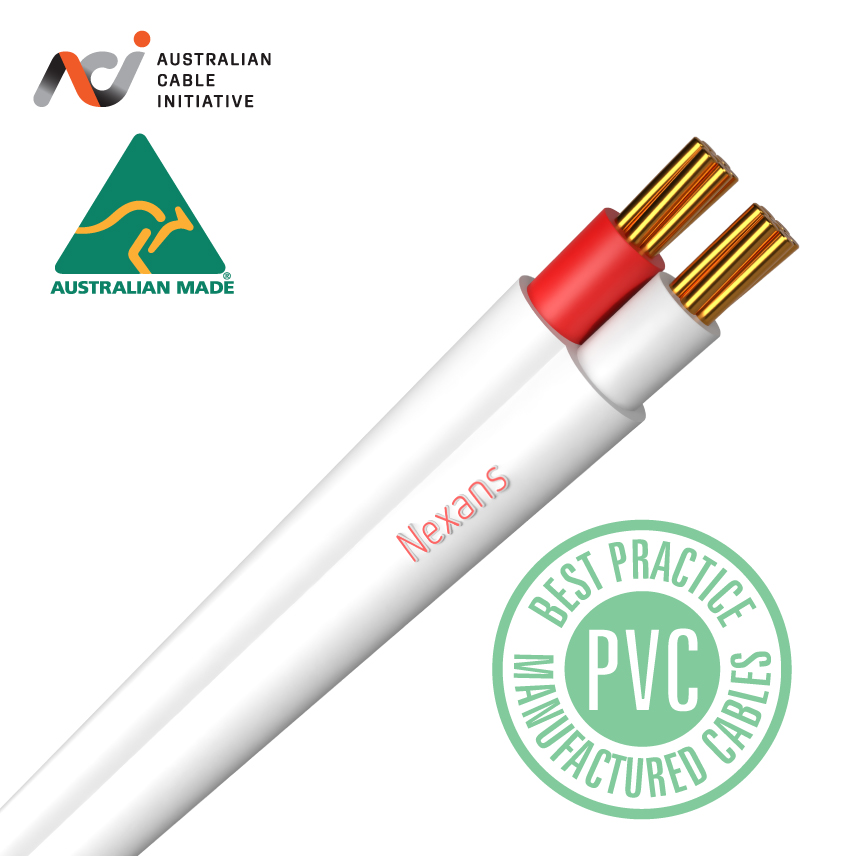 2X1.5mm2 PVC Flat 450/750V Red White Cores with White Sheath 100m